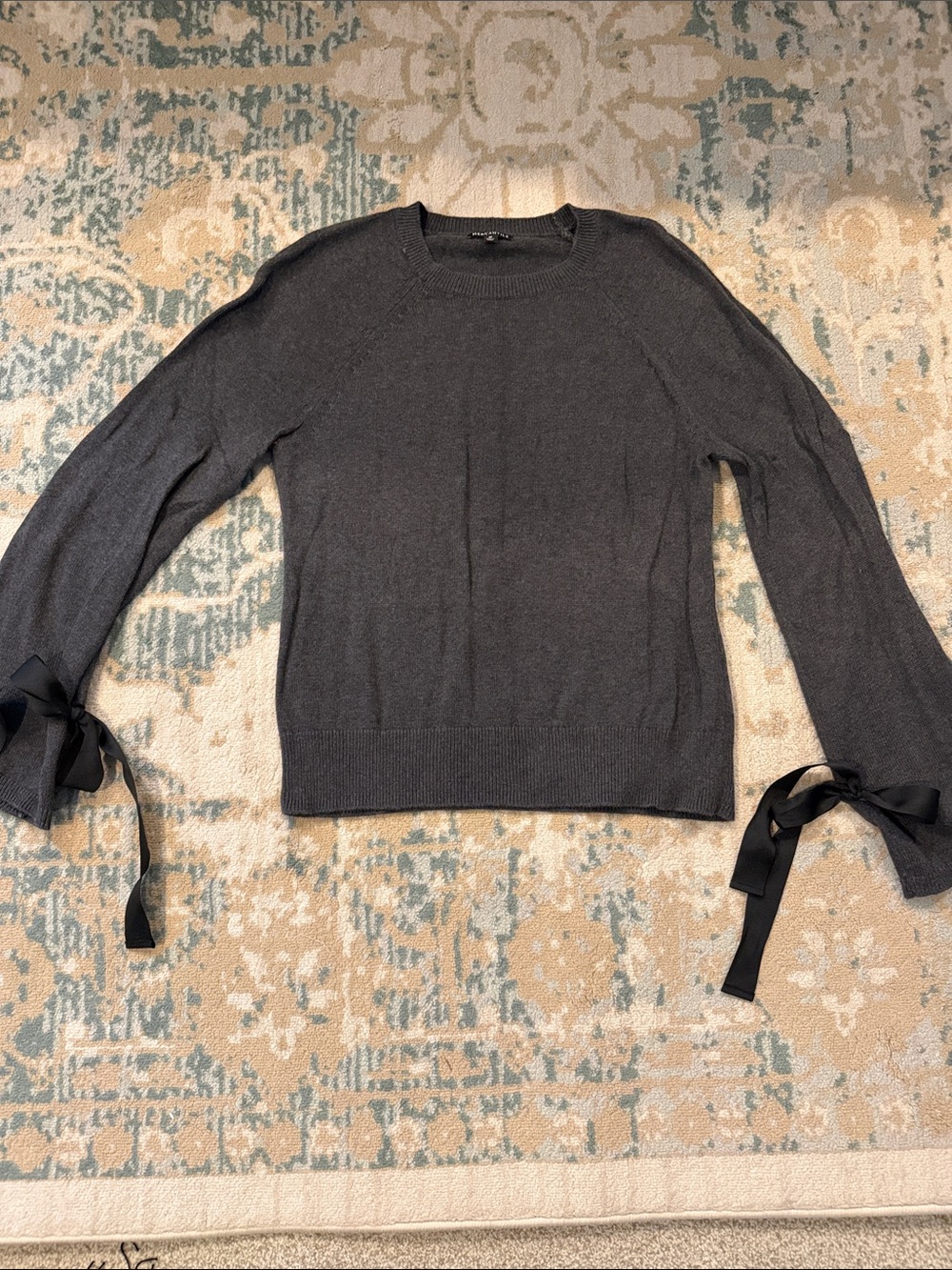 Charcoal Gray Women's Sweater with black Ribbon Cuff